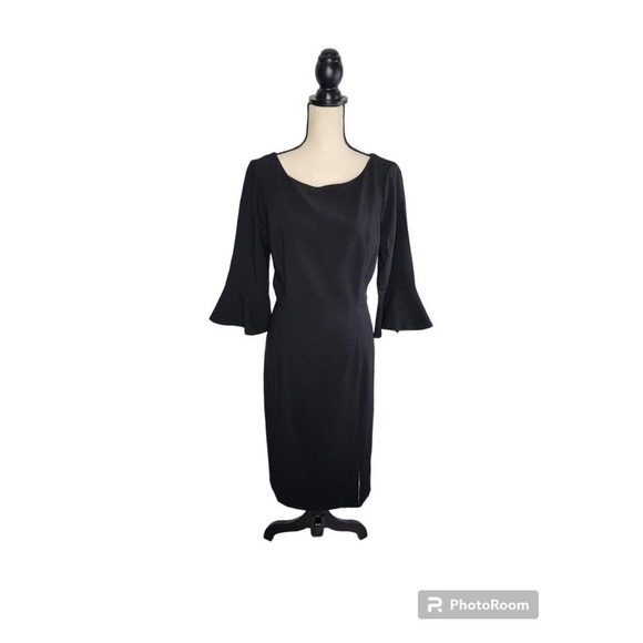 WHBM Body Perfecting Ruffle Sleeve Black Sheath Dress Women 14 NWT - Picture 1 of 13